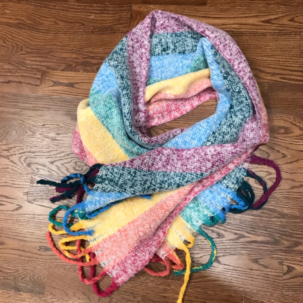 Colorful rainbow cozy scarf